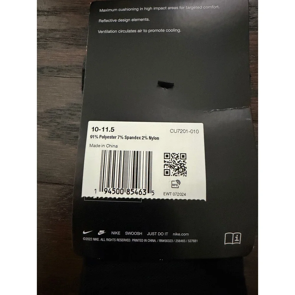 Nike Spark No Show Running Socks 2 Pair Lot Black CU7201-010 Mens 10-11.5
